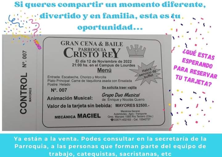 CENA POR LA FESTIVIDAD DE CRISTO REY ESTE S&Aacute;BADO EN EL CAMPUS DE LOURDES