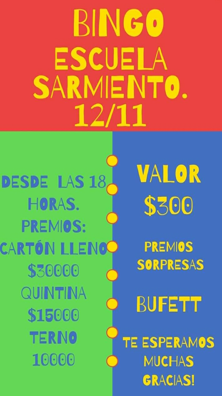 BINGO A BENEFICIO DE LA ESCUELA DOMINGO SARMIENTO