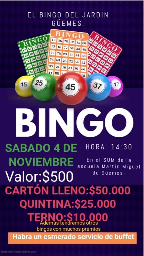 GRAN BINGO A BENEFICIO DEL JARD&Iacute;N DE LA ESCUELA G&Uuml;EMES