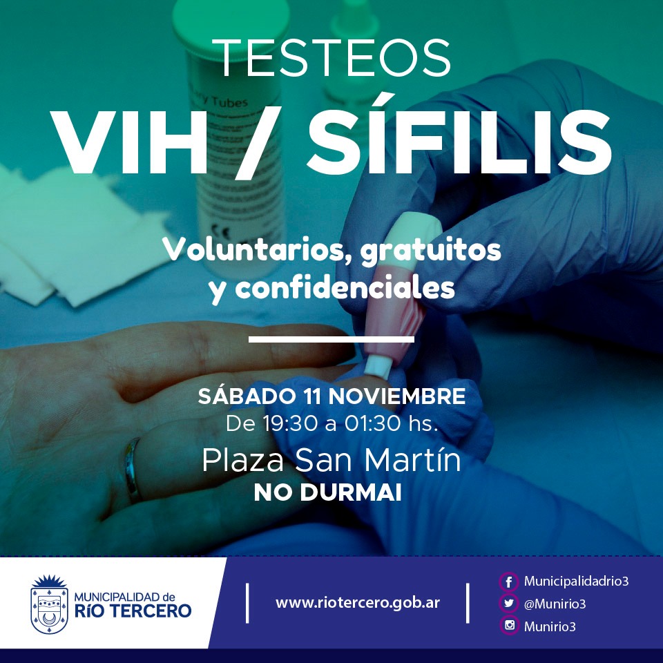 EL MUNICIPIO REALIZAR&Aacute; TESTEOS VOLUNTARIOS, GRATUITOS Y CONFIDENCIALES DE V.I.H Y S&Iacute;FILIS