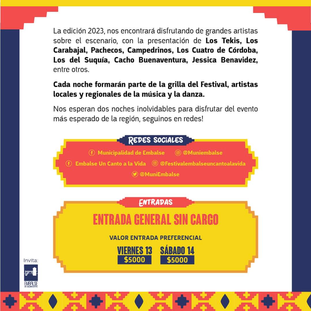  Se viene el Festival *Embalse Un Canto A La Vida* 2023 con entrada libre y gratuita