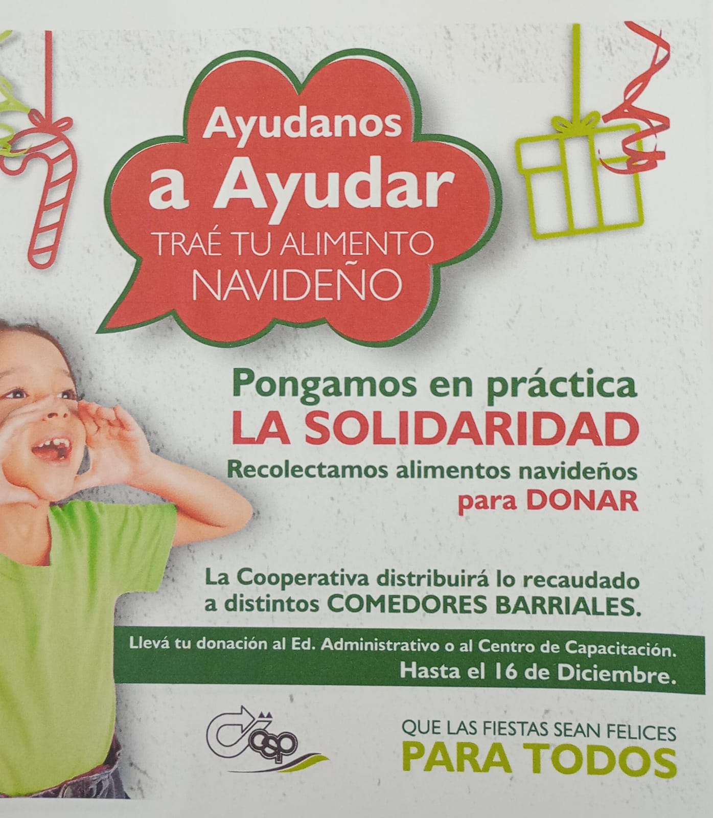 Desde la Cooperativa realizarán una colecta de alimentos navideños para donar 